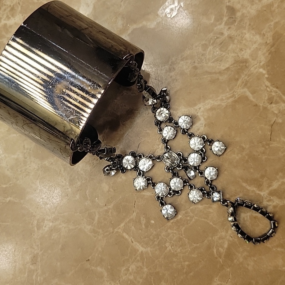 Silver Cuff & Rhinestoned Ring Combo